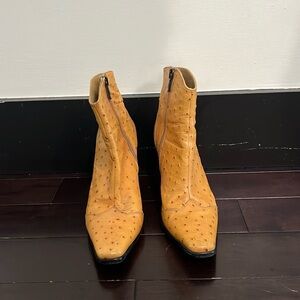 Vero Cuoio genuine ostrich high heel boots tan MADE IN ITALY SZ 8.5
